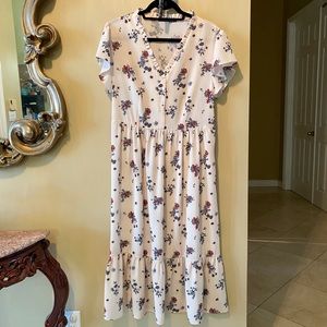 Crimson Brand Floral Cream Ruffle Hem Dress